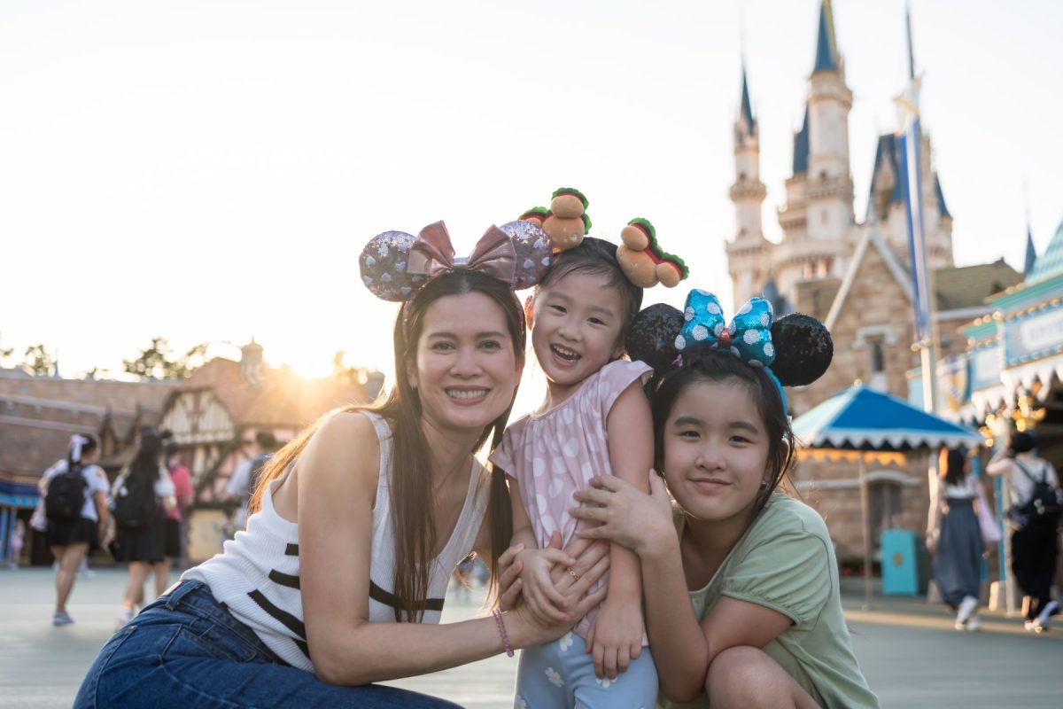 family at a theme park sailing